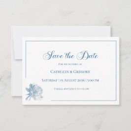 Blumige Linienkunst Weiße staubige blaue Hochzeit Save The Date