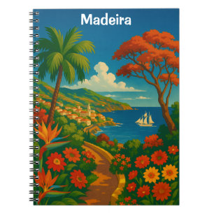 Blumige Madeira Vintage-Reise Kunst Bunt Notizblock