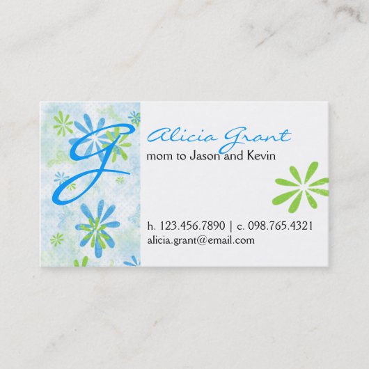 Blumige Mama-Karte Telefonnummerkarte (Vorderseite)