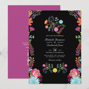 Blumige mexikanische Fiesta QR Code RSVP Hochzeit Einladung
