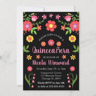 Blumige mexikanische Fiesta Quinceañera Einladung