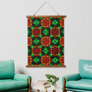 Blumige moderne Boho elegante abstrakte Muster #50 Wandteppich Mit Holzrahmen