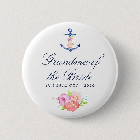 Blumige-nautische-Hochzeit-Oma-der-Braut Button (Vorderseite)