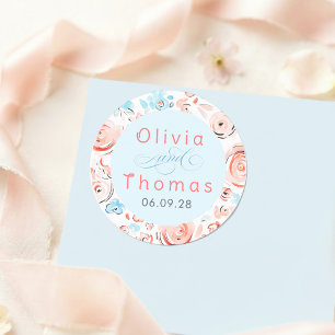Blumige Pastell Whimsische Elegante Hochzeit Runder Aufkleber