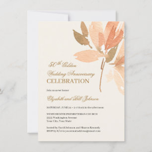 Blumige Pfirsichcreme Gold 50. Hochzeitstag Einladung