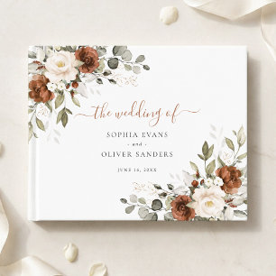 Blumige Rost Ivory Creme Grünzeug Herbst Hochzeit Gästebuch