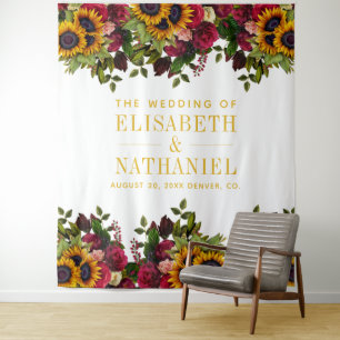 Blumige rustikale elegante Hochzeits-Fotobooth-Kul Wandteppich