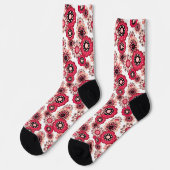 Blumige rustikale Retro Rot-Weiß Socken (Linkes Detail)
