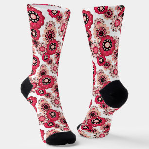 Blumige rustikale Retro Rot-Weiß Socken