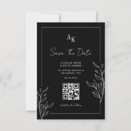 Blumige Rustikale Schwarze Elegante Foto Rückseite Save The Date