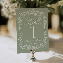 Blumige Salbei-Grün-Garten-Hochzeit-Tischnummer