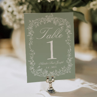Blumige Salbei-Grün-Garten-Hochzeit-Tischnummer Einladung
