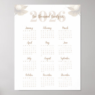 Blumige Schrift 2026 Ein-Seiten-Kalender Elegant  Poster