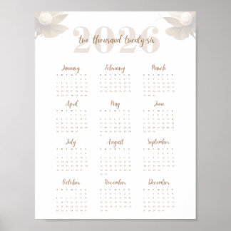 Blumige Schrift 2026 Ein-Seiten-Kalender Elegant Poster