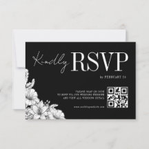 Blumige schwarze weiße rustikale QR-Monogramm-Hoch
