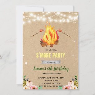 Blumige S'more-Lagerfeuer-BBQ-Party Einladung