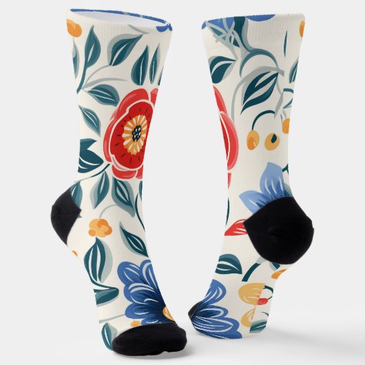 Blumige Socken mit auffälligem Rot (Gewinkelt)