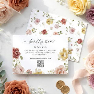 Blumige Sommer-QR-Code-Hochzeit RSVP Karte