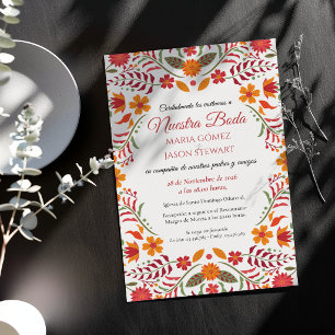 Blumige spanische Hochzeitsfeier Boda Fiesta Einladung