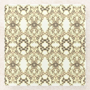 Blumige Spitzenoptik Golden Sepia Glasuntersetzer