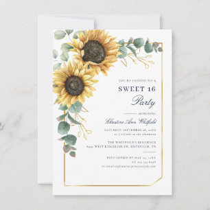 Blumige Sweet 16 Sonnenblume 16. Geburtstagsfeier Einladung