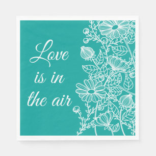 Blumige Teal Gänseblümchen Liebes Hochzeitsfeier G Serviette