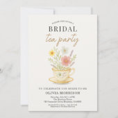 Blumige Teeparty-QR-Code-Brautjunggesellinnenabsch Einladung (Vorderseite)