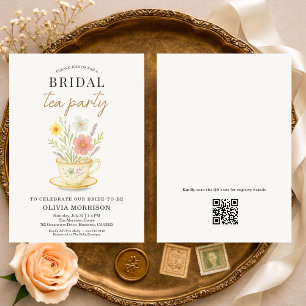 Blumige Teeparty-QR-Code-Brautjunggesellinnenabsch Einladung