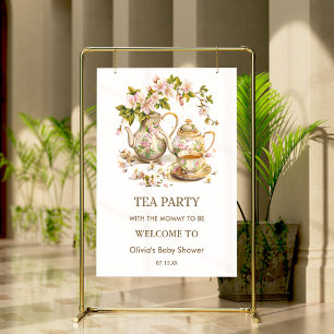 Blumige Teeparty-Zeit für Tee-Baby Shower Willkomm Poster