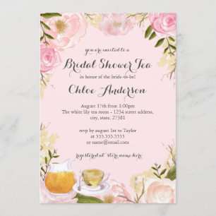 Blumige Teetasse Rosa Hochzeitsdusche-Einladung Einladung