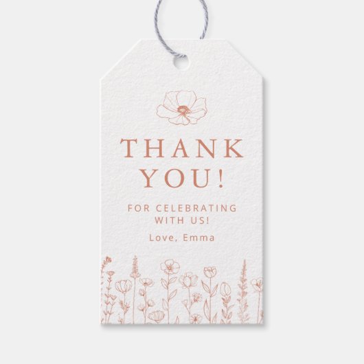 Blumige Terrakotta-Babyshower-Dankeschön-Geschenka Geschenkanhänger (Vorderseite)