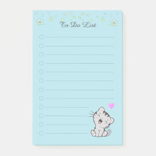 Blumige To-Do-Liste & süße Tabby-Kitty-Katze auf T Post-it Klebezettel