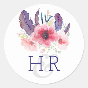 Blumige Vintage Boho Aquarell Hochzeit Runder Aufkleber