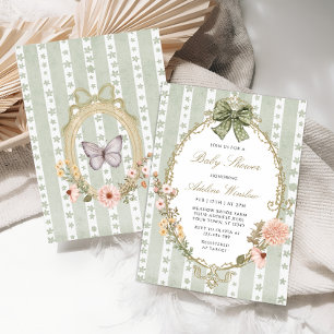 Blumige Vintage Boho Salbei Baby Shower Einladung