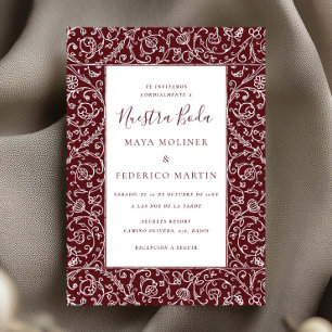 Blumige Vintage Burgund Unsere Hochzeit Einladung