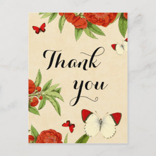 Blumige Vintage-Dankeskarten mit Schmetterlingen Postkarte
