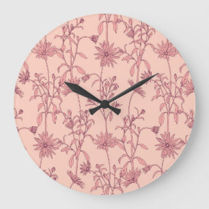 Blumige Vintage-Elemente, nahtloser Hintergrund. Große Wanduhr