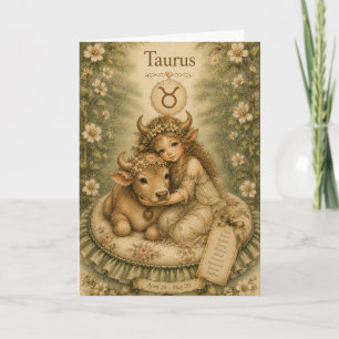Blumige vintage Essenz Sternzeichen-Stier Karte