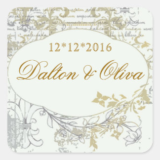Blumige Vintage-Gold-Fleur-Hochzeitseinladung zum Quadratischer Aufkleber