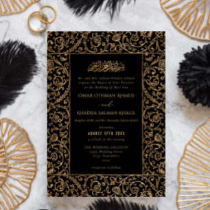 Blumige Vintage Gold & Schwarz Islamische Muslimis Einladung