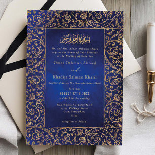 Blumige Vintage Gold- und Blau-Velvet islamische H Einladung