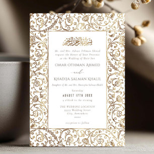 Blumige Vintage Gold & Weiß Islamische Muslimische Einladung