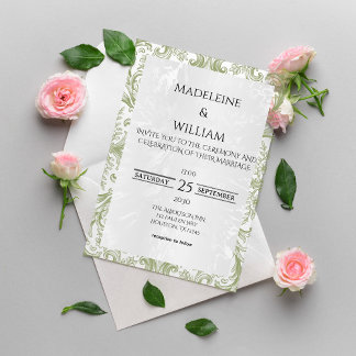 Blumige Vintage-Grüne Elegante Hochzeit Einladung