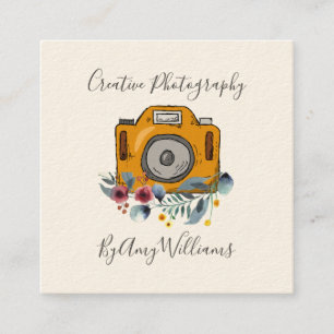 Blumige Vintage-Handzeichnung Kamera Fotografie Quadratische Visitenkarte