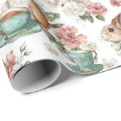 Blumige Vintage-Kaninchen | Ostervierpackpapier Geschenkpapier (Rolleneckpunkt)