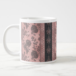Blumige Vintage-Rose und Holzkohle-Kunst Jumbo-Tasse