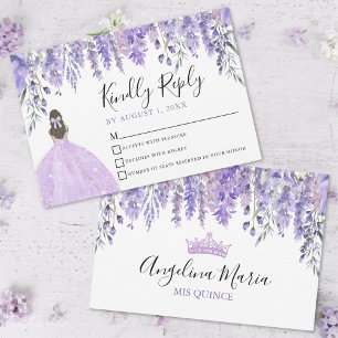 Blumige Violette Tiara Lila Quinceanera RSVP Karte