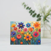 Blumige Volkskunstillustration Postkarte (Stehend Vorderseite)