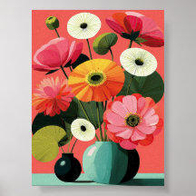 Blumige Wandkunst im Mid-Century-Stil mit Korallen
