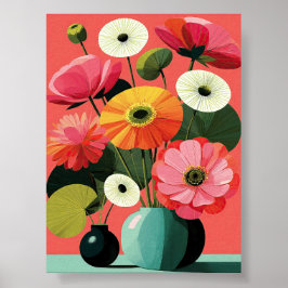 Blumige Wandkunst im Mid-Century-Stil mit Korallen Poster